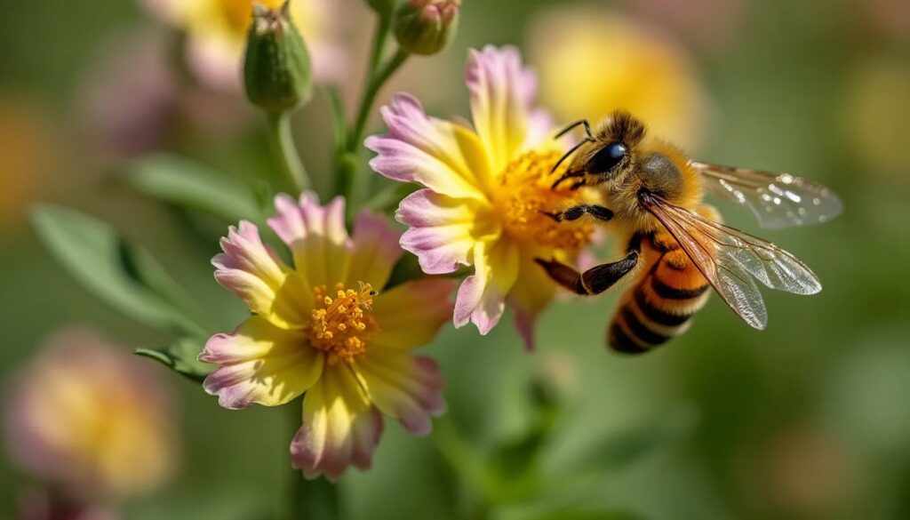 a bee on a pink and yellow flower, HD Photo