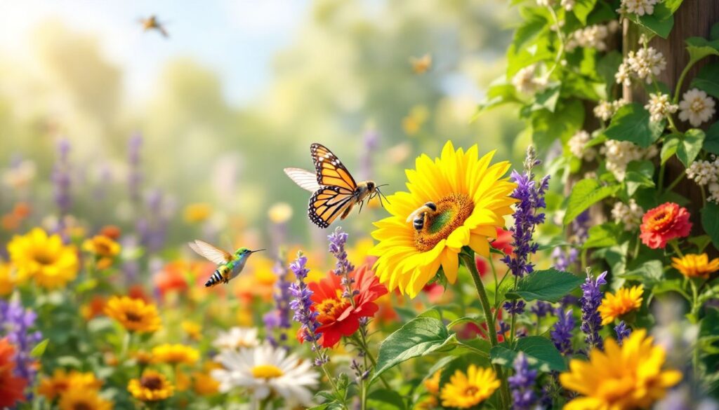 Diverse pollinators thriving on Bloomer-grown/benefited wildflowers: bees, butterflies, and hummingbirds nourished by eco-friendly filter tip seeds