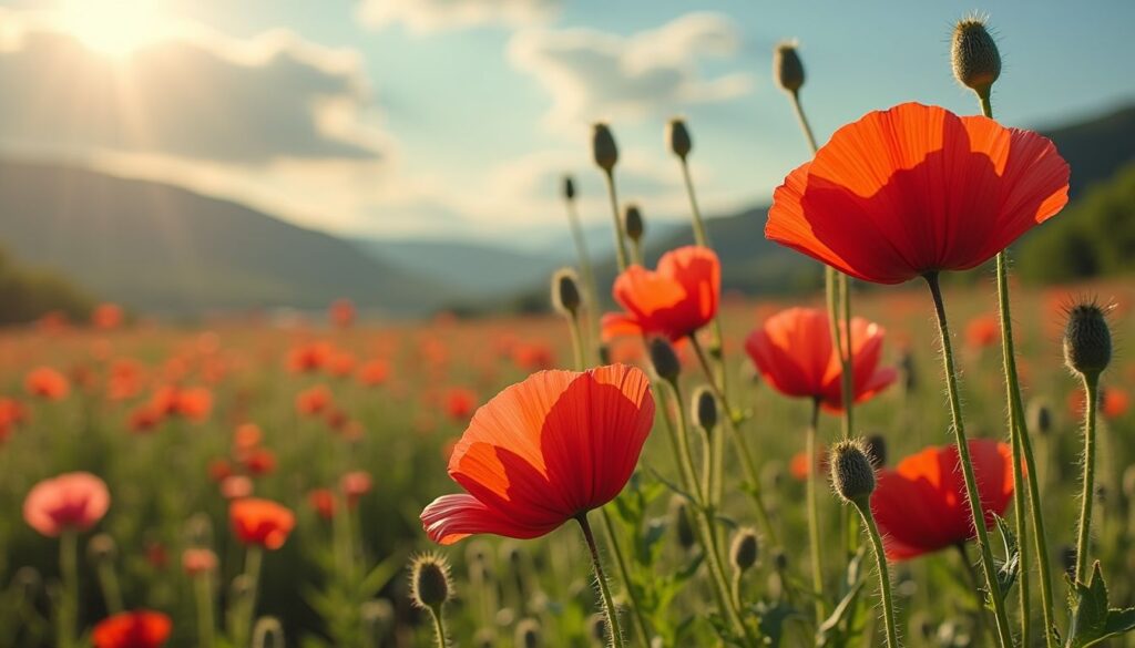 Vibrant red Papaver rhoeas wildflower, biodiversity and support