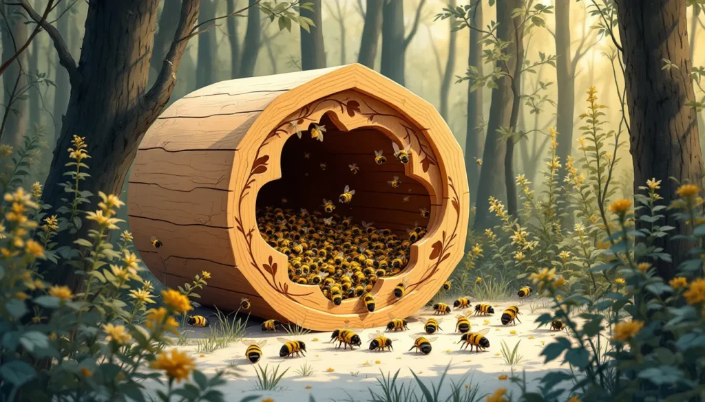 A depiction of bees in a cluster, Vibrant and friendly