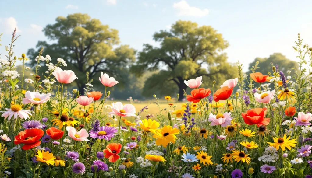 Vibrant Papaver rhoeas flowers blooming in a colorful garden